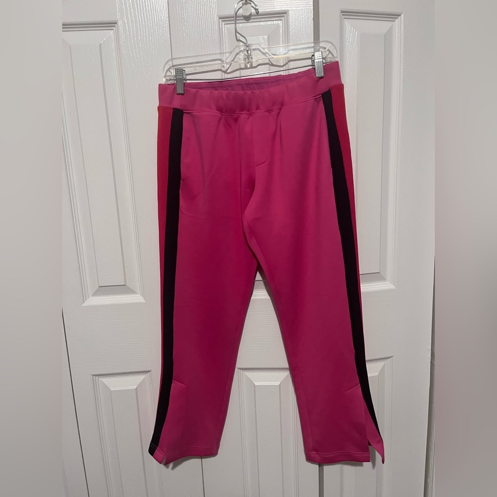 Women’s Hot Pink Side-Stripe Crop Pants - Picture 2 of 4
